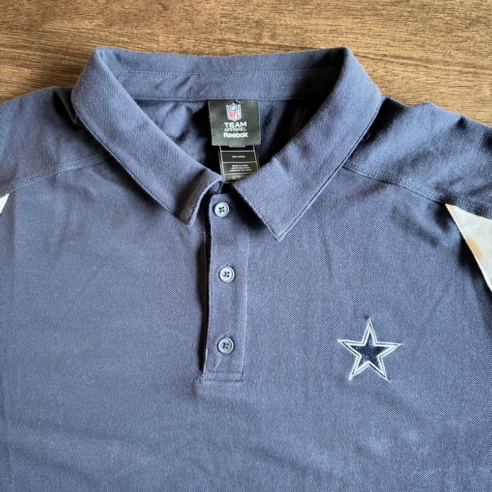 Vintage Reebok NFL Dallas Cowboys Polo Shirt Mens XL Navy Blue White Embroidered - Picture 3 of 5